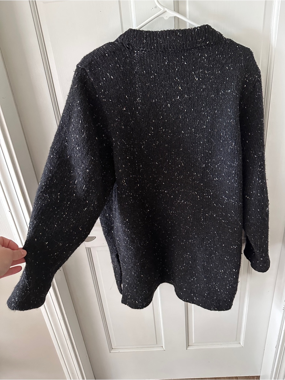 Vintage Foxglove 100% Wool Black Speckled Knit Toggle Cardigan Sweater Large - Picture 7 of 9